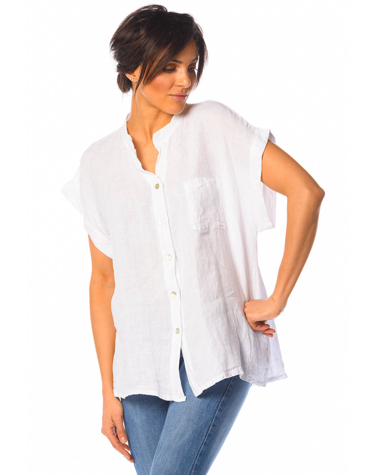 La Bohème Chemise 100% Lin Lilas blanche