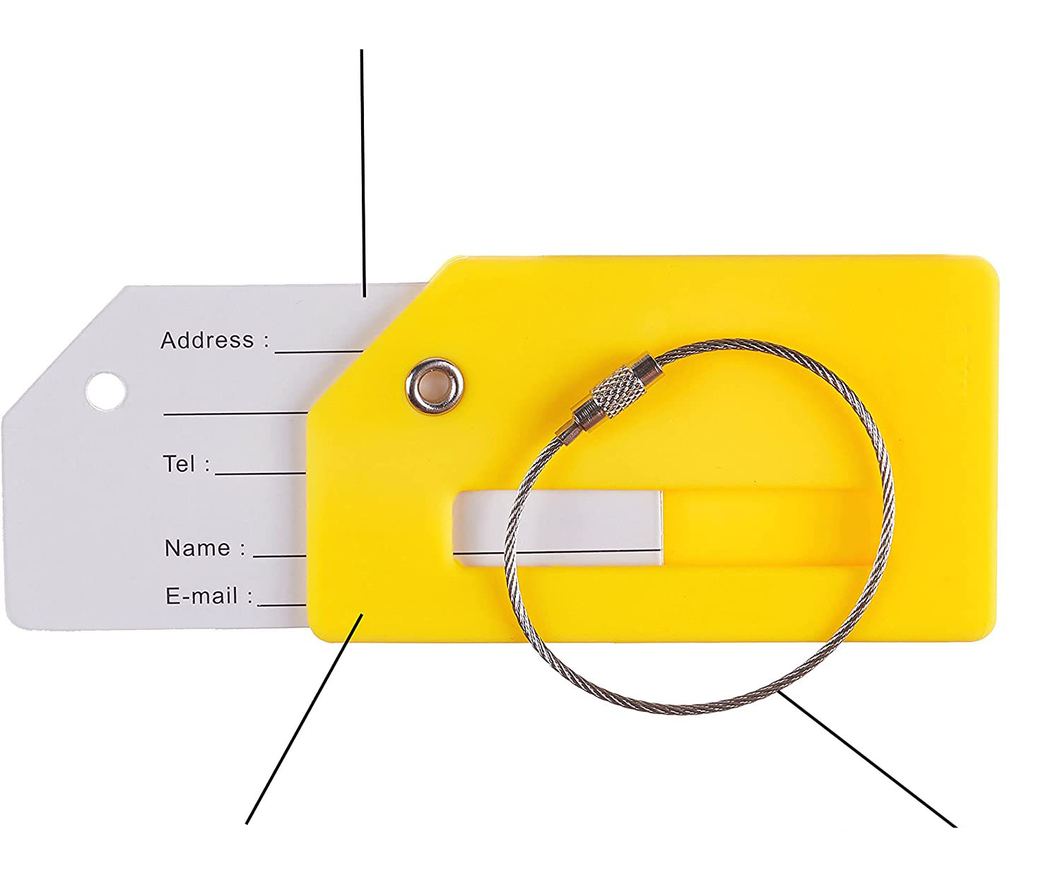 (5er Set) Silikon Kofferanhänger Gepäck Etiketten Luggage Tag mit Adressschild - Gelb