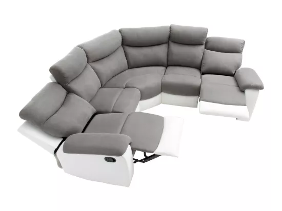 Canapé d'Angle de Relaxation Oscar 5 places bi-matière - Gris / Blanc - L238 x P238 x H99cm - Loungitude