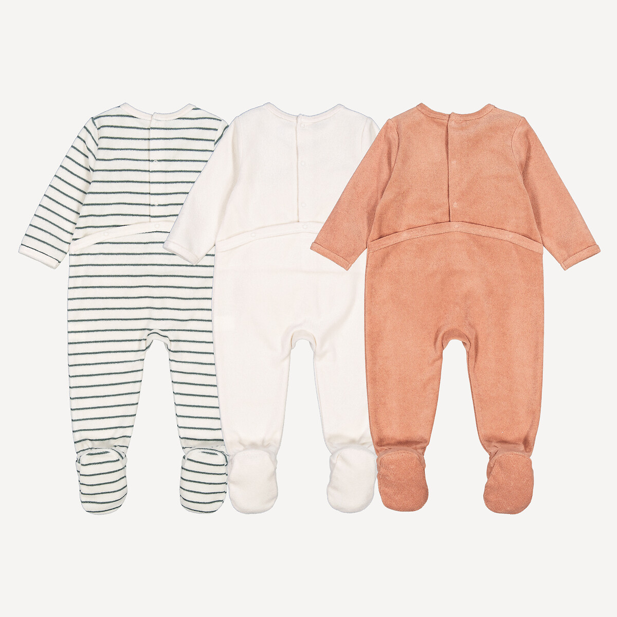COLEÇÃO LA REDOUTE<br>Conjunto de 3 pijamas de tecido atoalhado, estampa camelo e listras
