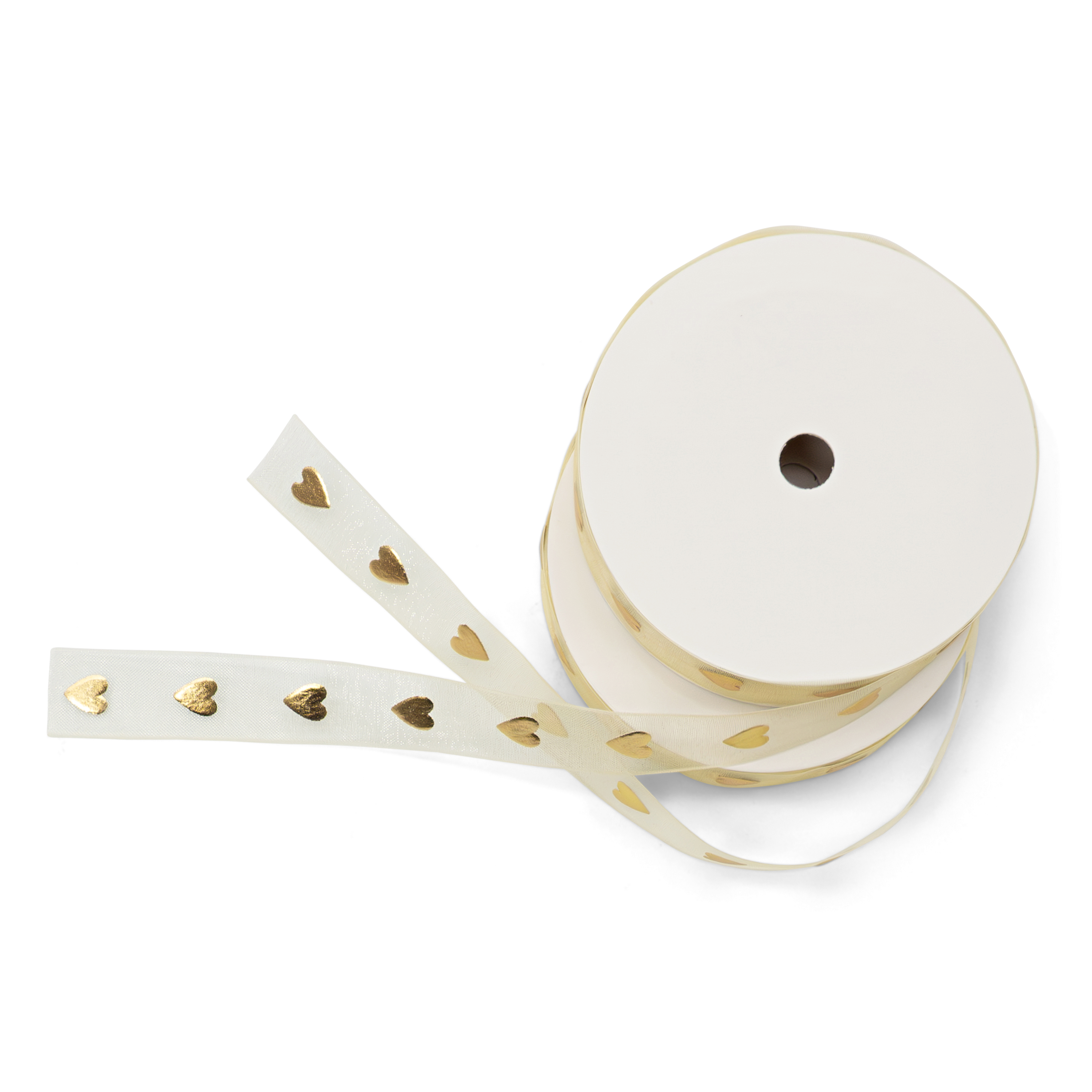(2er Set) 1.5cmx9m Geschenkband Organza Deko Band mit Herz Print - Gold
