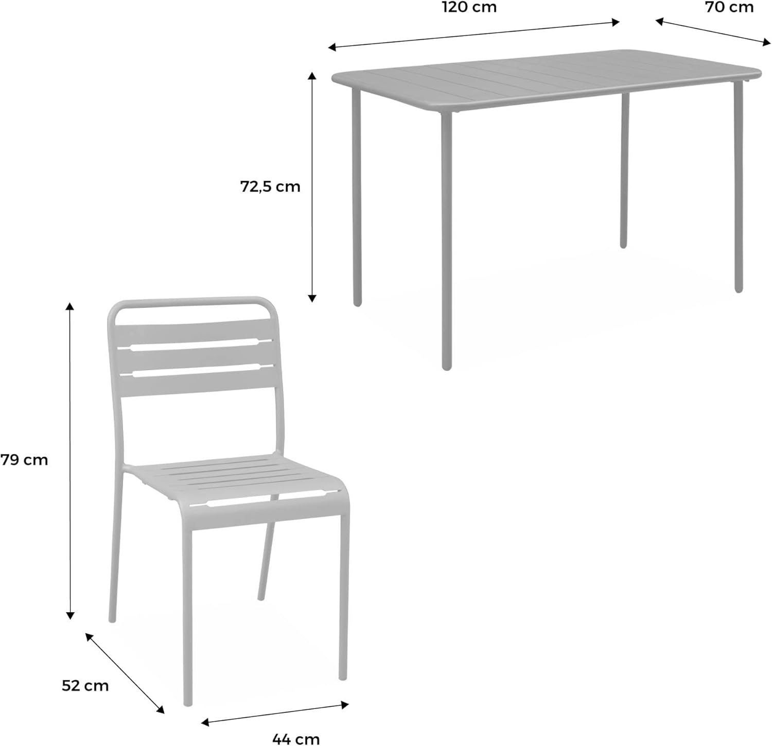 Metall-Gartentisch + 4 Stühle, Amelia Terrakotta 120 x 70 cm