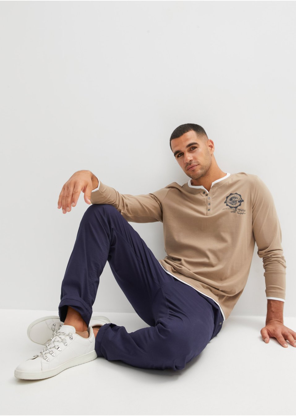 Lot de 2 T-shirts col Henley à manches longues
