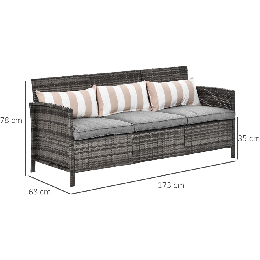 Outsunny Rattan Loungesofa als 3-Sitzer grau