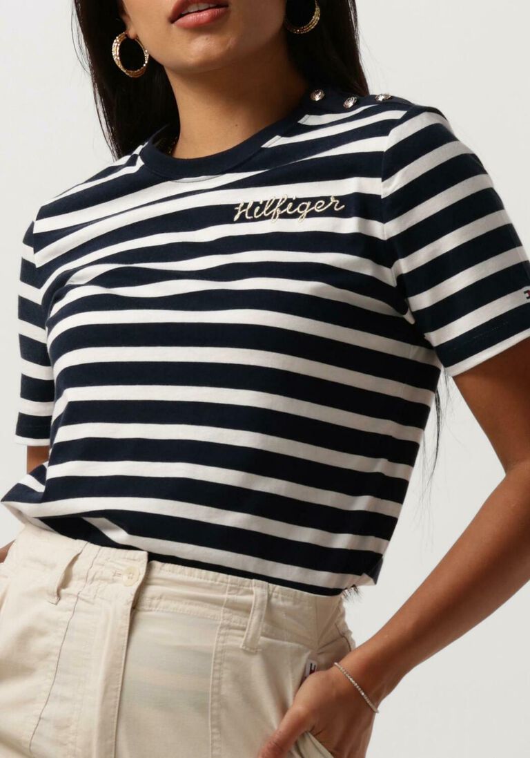 TOMMY HILFIGER blauw/wit gestreepte tommy hilfiger t-shirt reg gold button c-nk ss