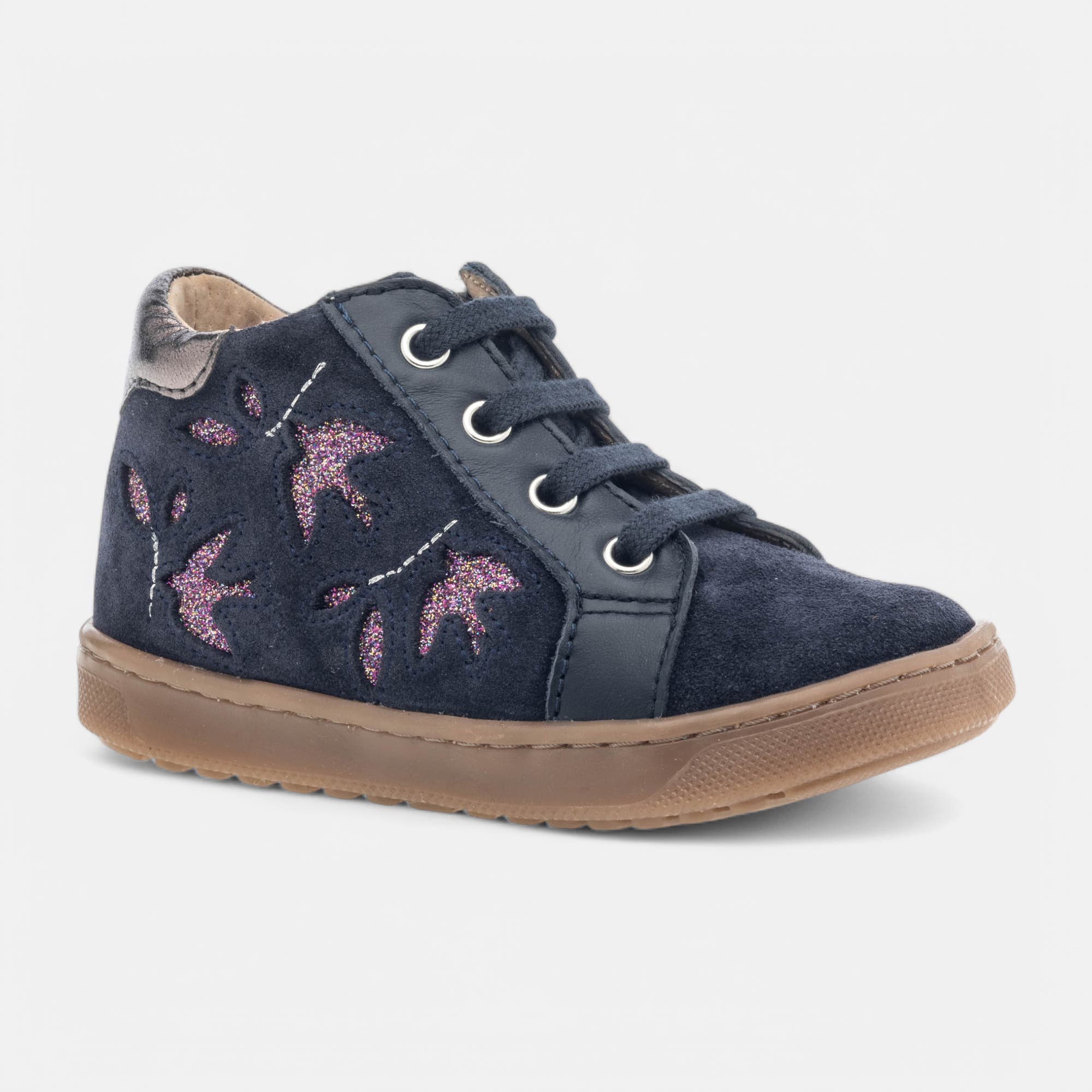 Baskets hautes Bébé fille en cuir bleu marine