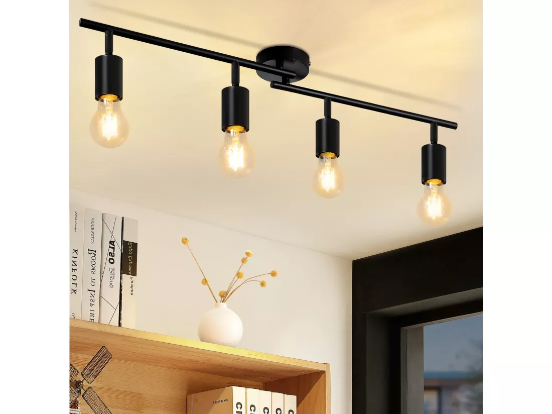 NETTLIFE Plafonnier Spot de Plafond Noir E27 Couloir Vintage Pivotant 350° Lampe de Cuisine Industrielle pour Cuisine Salon Chambre (sans Ampoule)