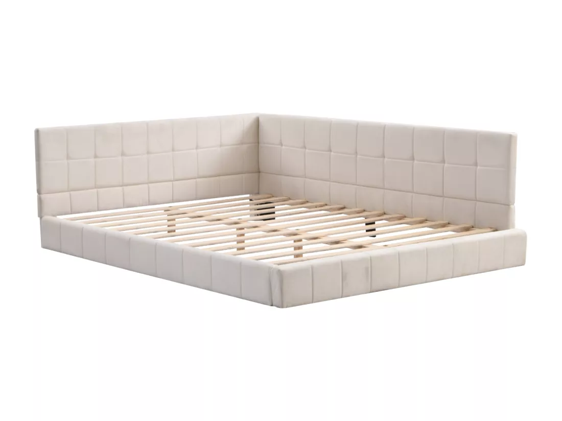 Lit gigogne capitonné 140x200cm, canapé-lit, sommier à lattes, lit adulte, velours, Beige