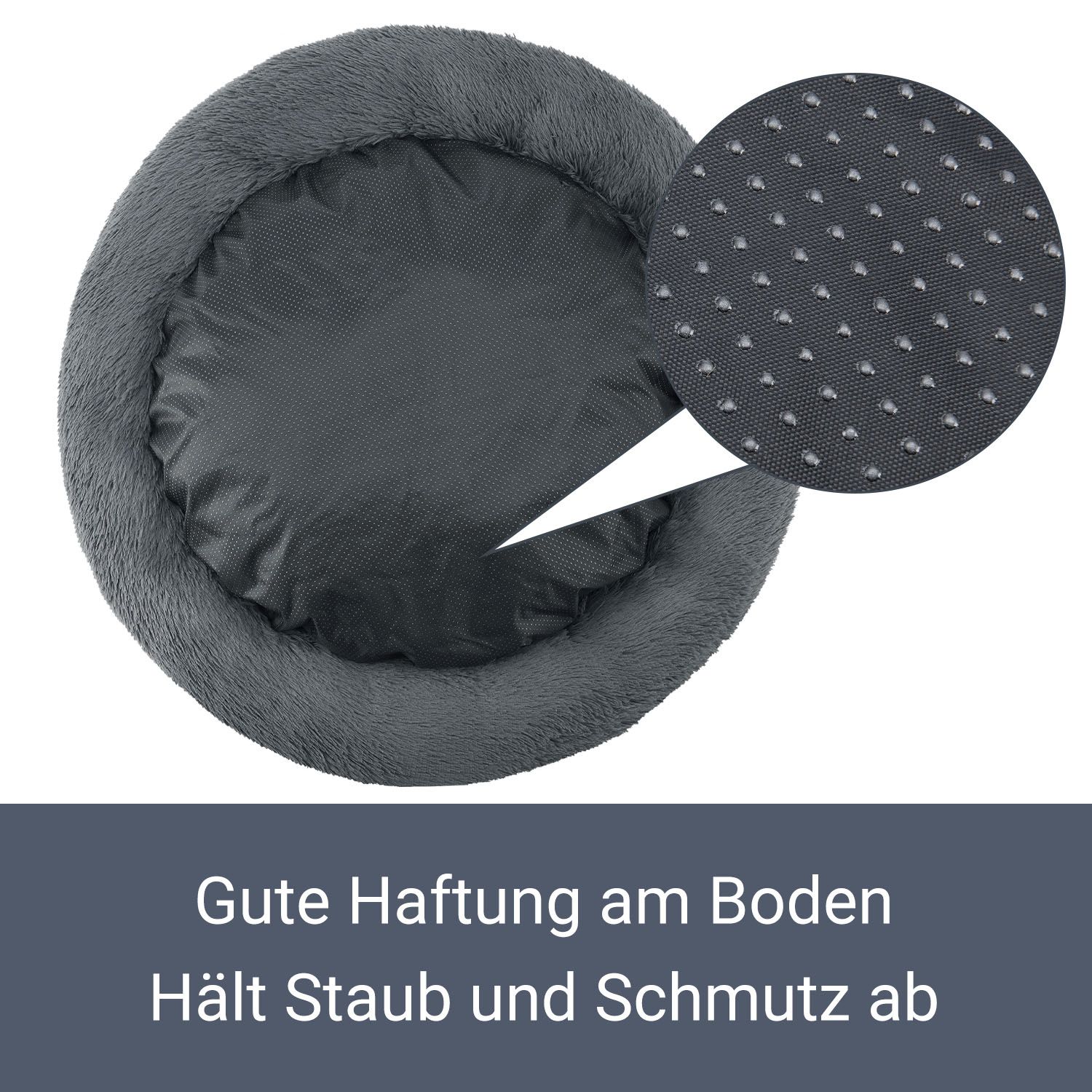 Juskys Haustierbett Monty XXL 100 cm rund – Hundebett Donut-Form flauschig & waschbar Dunkelgrau