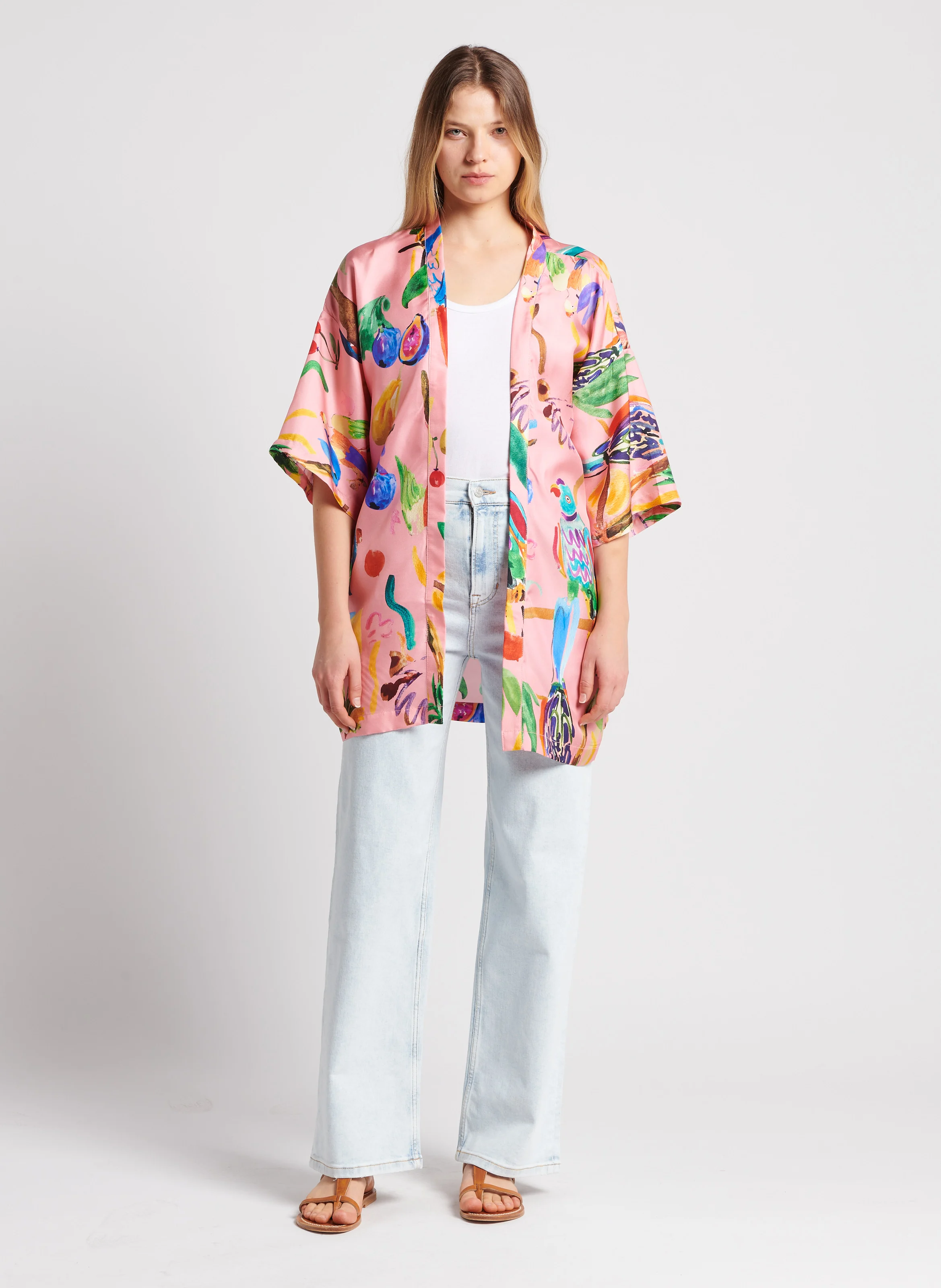 PERRUCHES - Kimono en soie | Rose