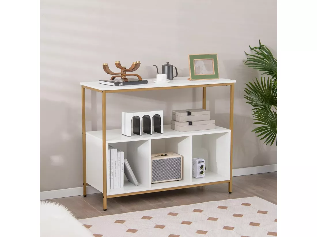 Buffet cuisine, meuble bas cuisine 3 compartiments, 2 étagère, 110 x 42,5 x 88 cm (blanc)