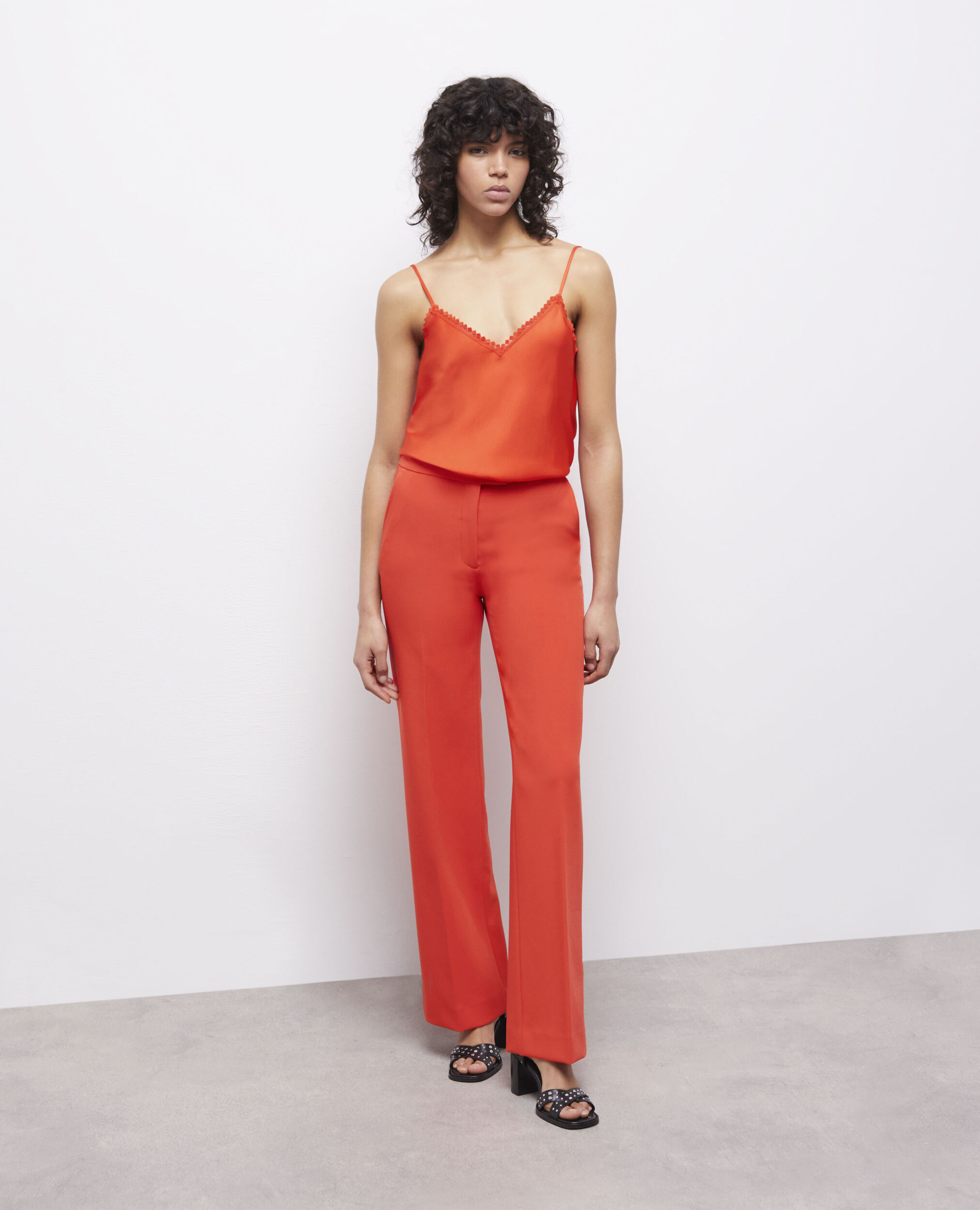 Pantalon tailleur orange en crêpe