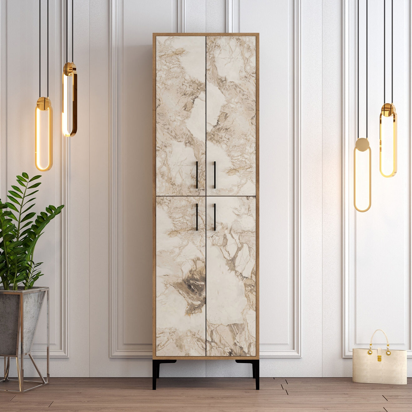 Wooden Art Meuble à chaussure Berlin A  noyer/blanc - 60x200x35 cm