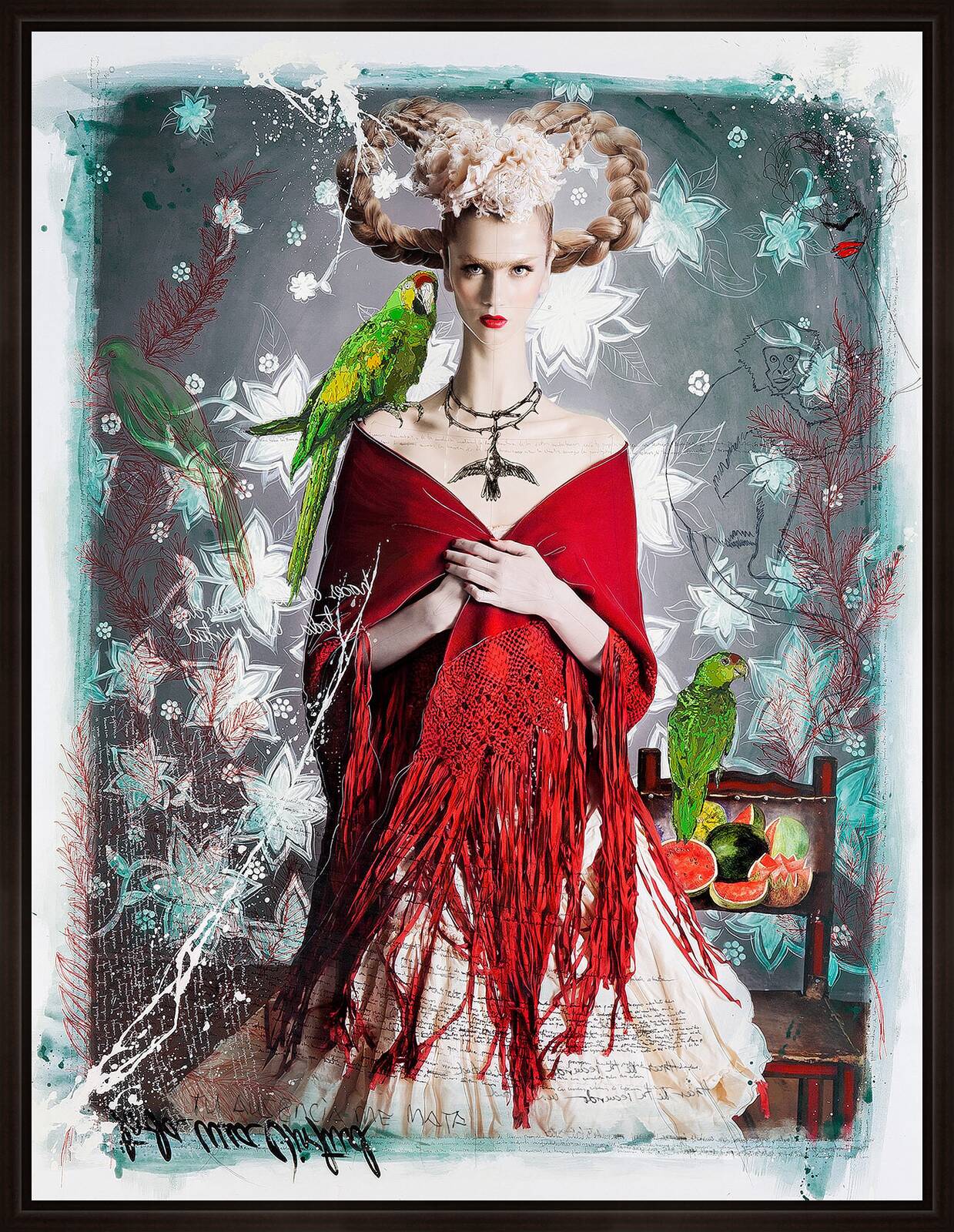 Blonde Frida with Red Shawl by Efren Isaza - Limited Edition. Edition of: 150. Signed.
