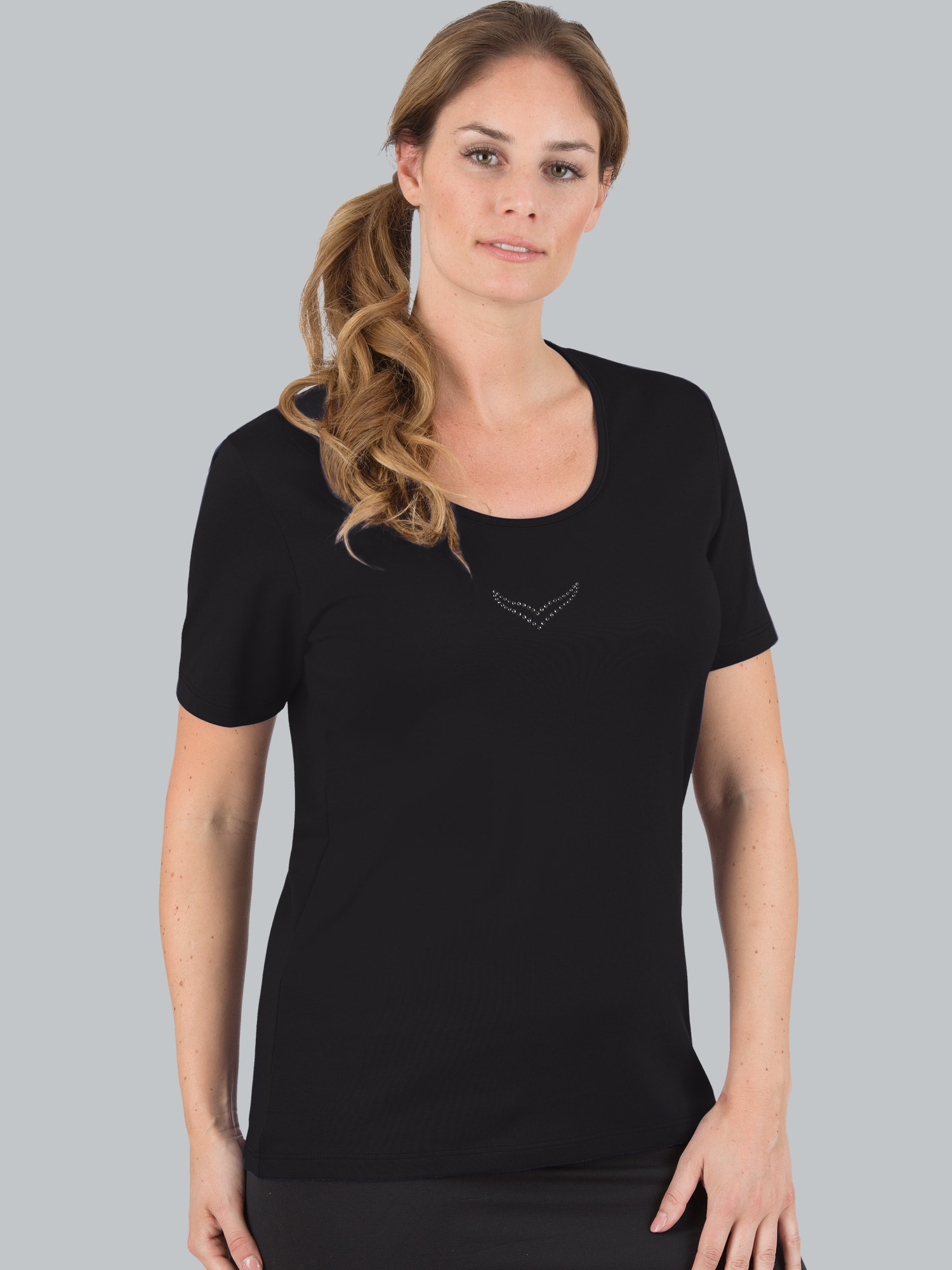 T-Shirt mit Kristallsteinen Schwarz
