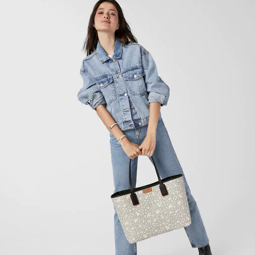 Bolsa tote grande Kaos Mini bege e preta com nécessaire.