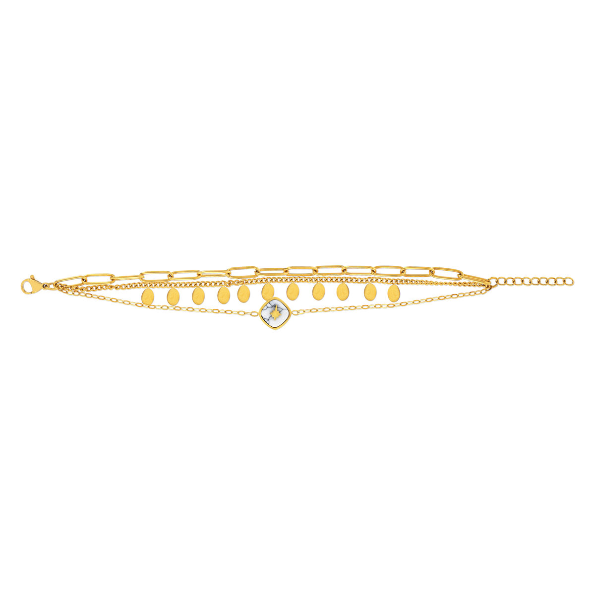 Bracelet acier inoxydable jaune howlite 18,5 cm