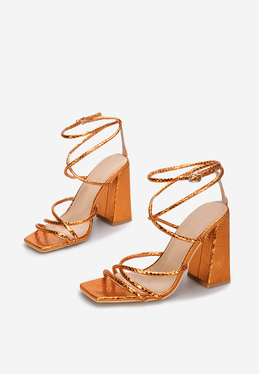 Sandales à talon épais orange Karine