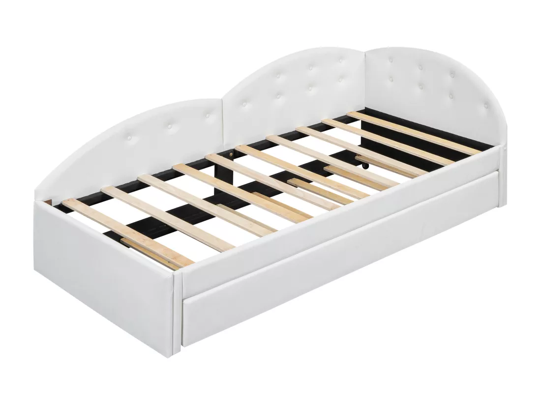 Lit banquette 90x200cm en similicuir + lit gigogne 80x190cm - Blanc
