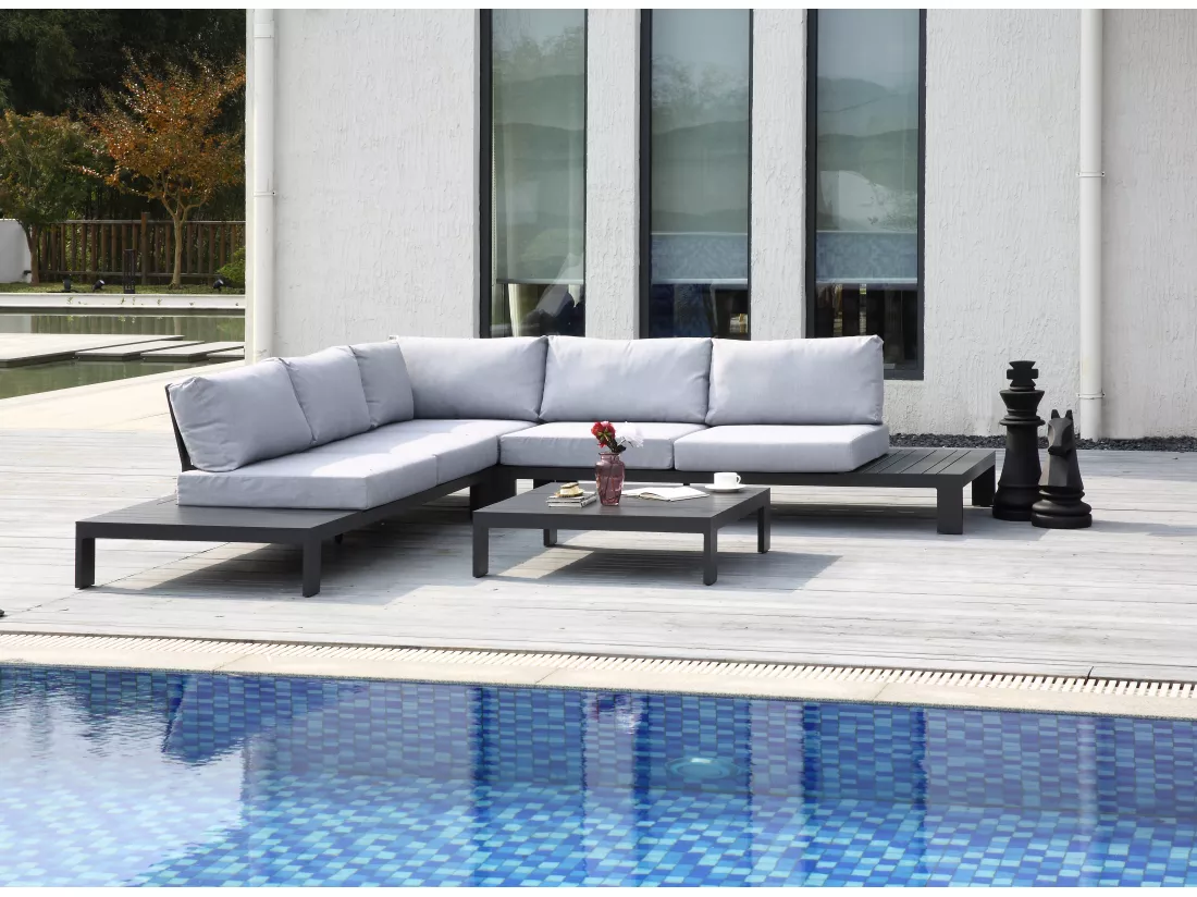 Canapé de jardin 2 places noir avec tablette à gauche en aluminium - L. 199 cm - MENDOZA de MYLIA