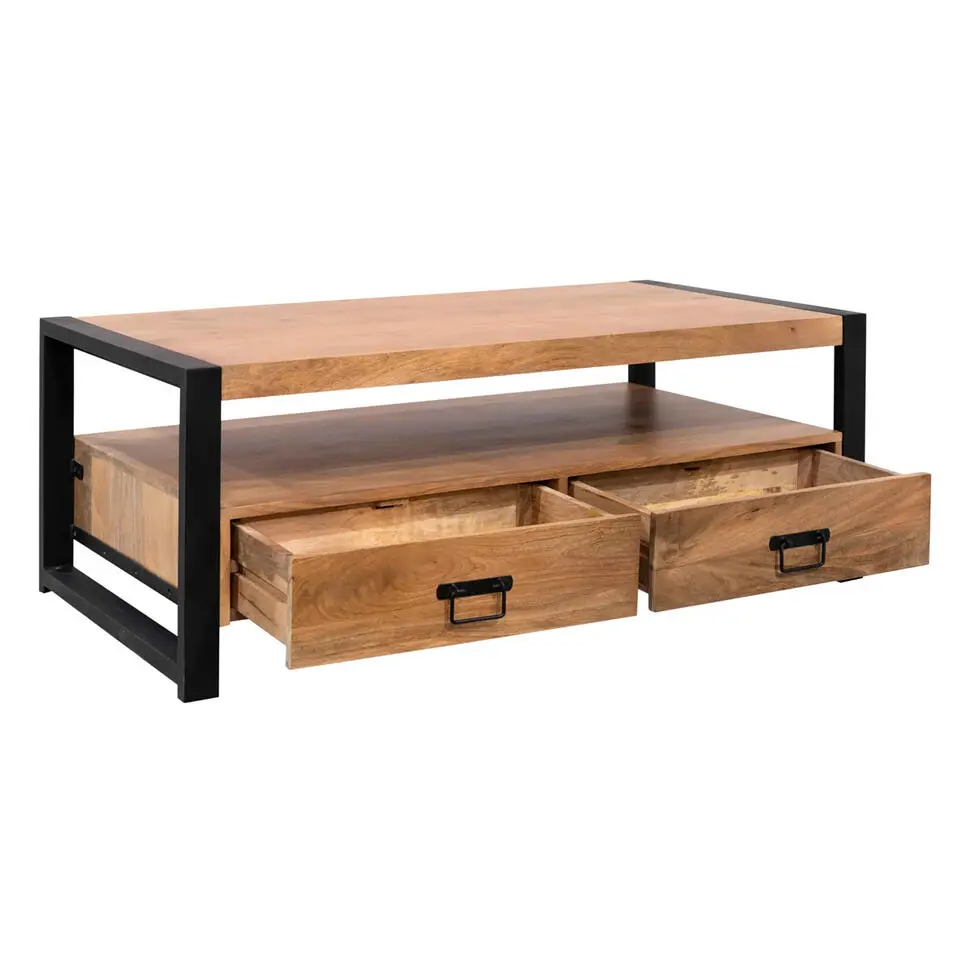 Salontafel Naturel Mangohout - 120x60x45cm - 4 Lades - Boaz