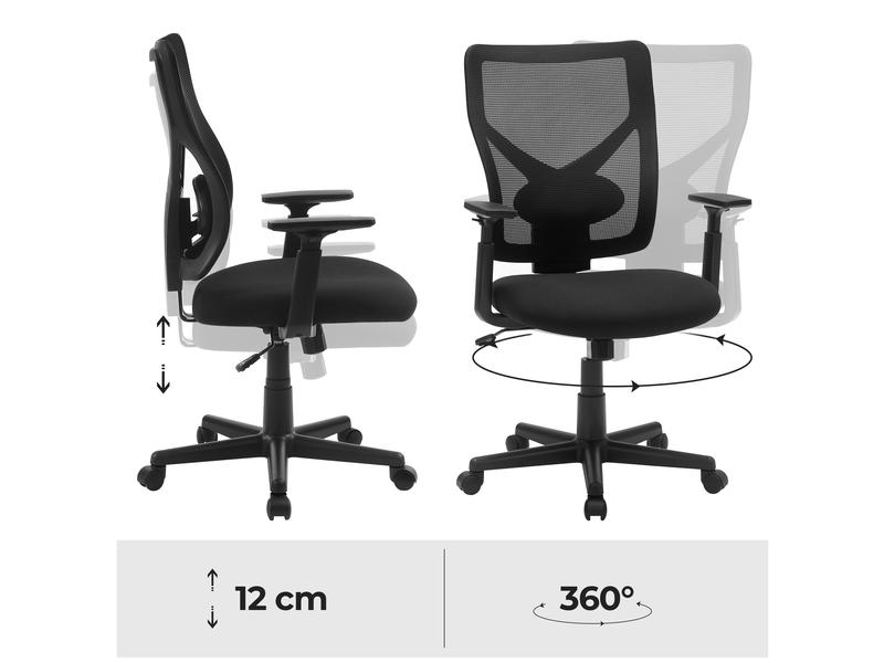 Songmics Bürostuhl mit Netzrücken und Armlehnen, Schwarz Bequemer und ergonomischer Schreibtischstuhl