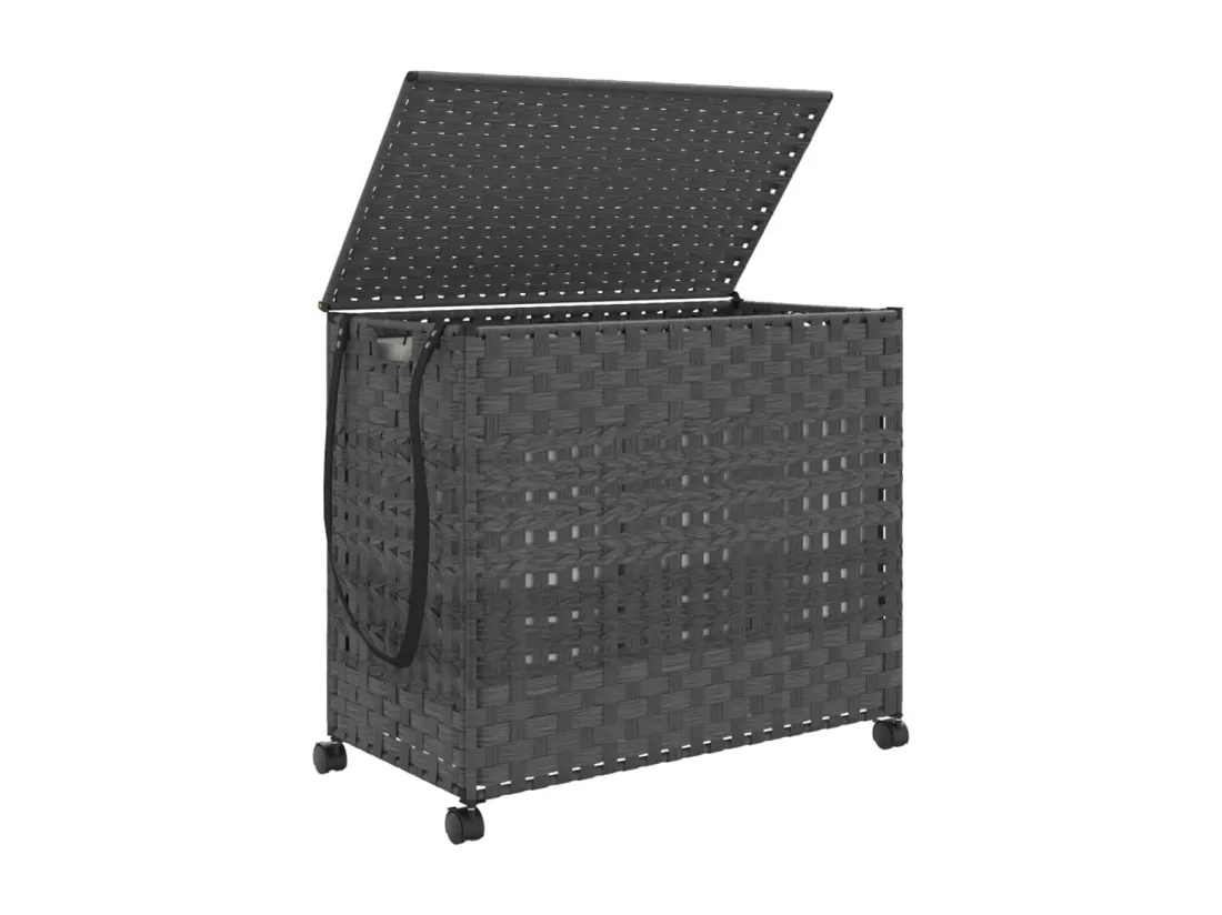 Panier à linge avec roulettes gris 66x35x60 résine tressée