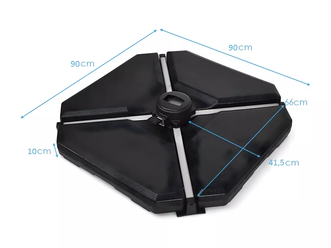 Base de Parasol Lourd 4 Plaques 83 x 83cm Remplie d'Eau ou de Sable 70 kg avec Trous de Remplissage pour Parasol Déporté