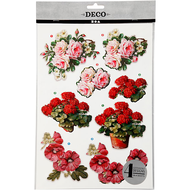 3D Motiver, blomster, ark 21x30 cm, 4 ark/ 1 pk.