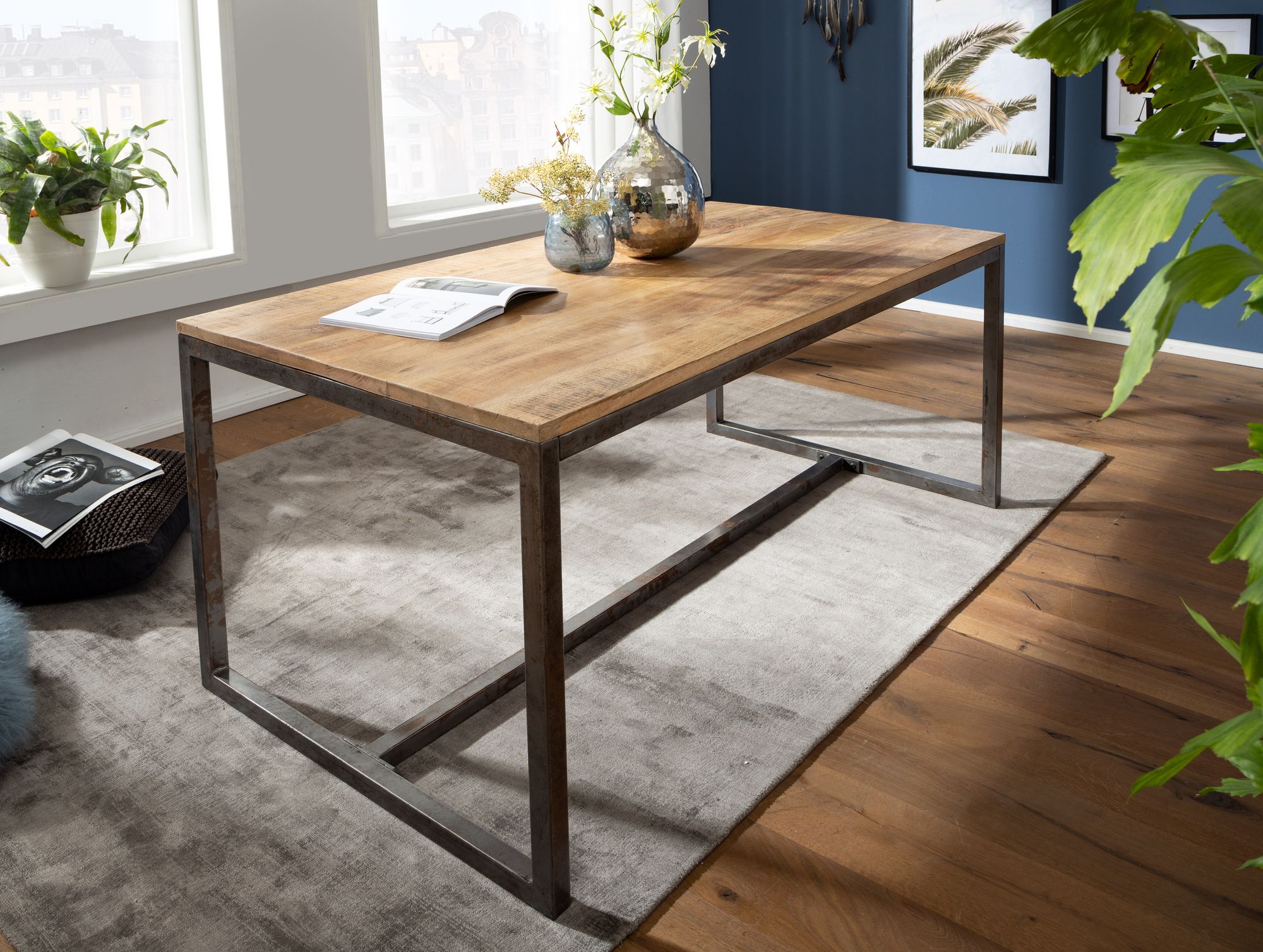 FineBuy Esszimmertisch 120 x 60cm Massivholz / Metall Esstisch Küchentisch Klein