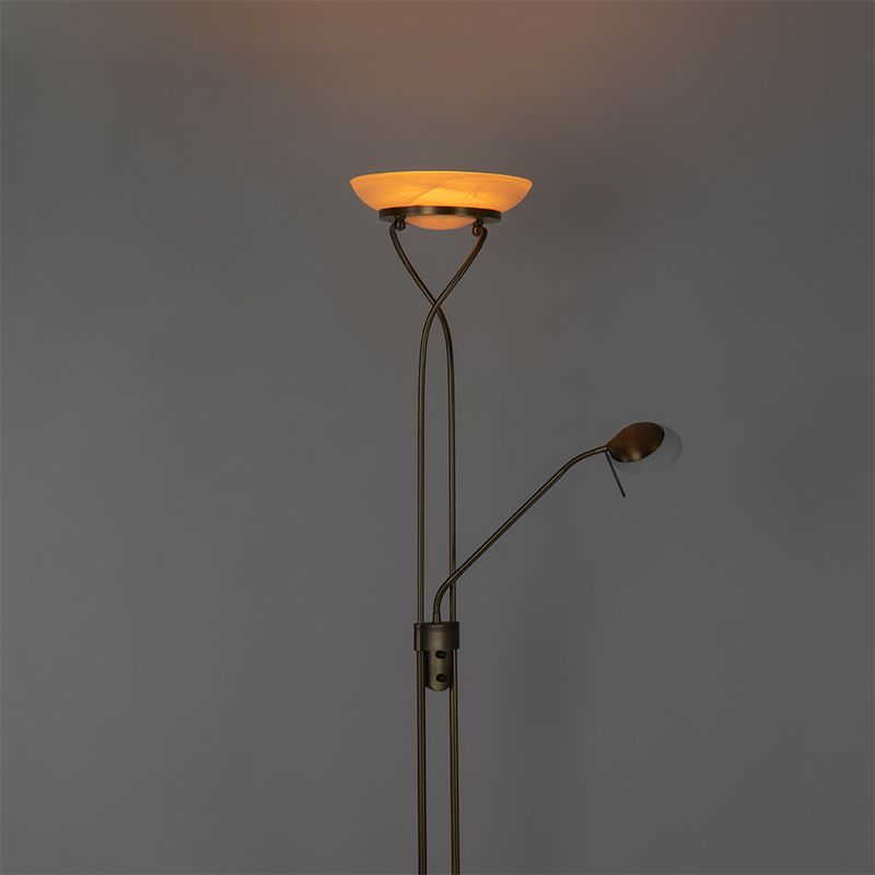 Vloerlamp brons incl. LED en dimmer met leeslamp - Empoli