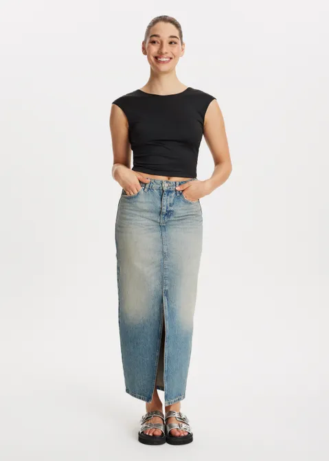 T-shirt met opening op de rug zwart (ZWART)