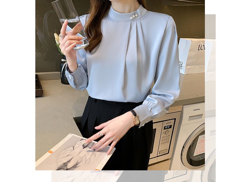 Bamela - Blouse met opstaande kraag en effen kleur