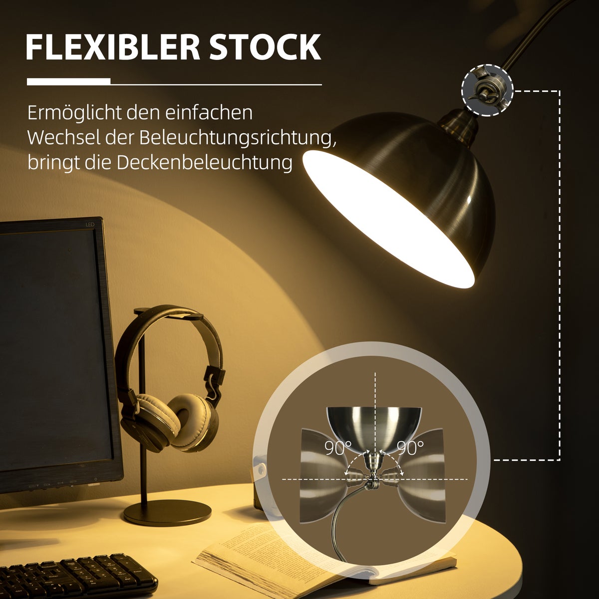 HOMCOM staande lamp, 42L x 25,5B x 152H cm, metaal, brons