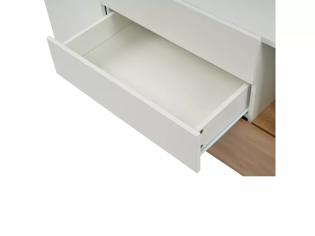 Buffet brillant 130x40x70cm - 2 portes - 2 tiroirs - avec compartiments de rangement - blanc