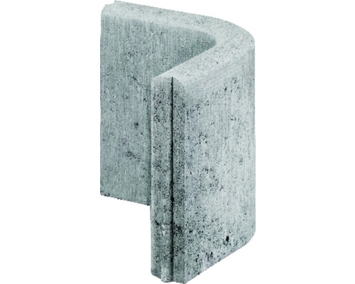Betonnen gazonrandsteen, afgeronde hoek 90°, grijs met messing en groef, 25 cm x 5 cm x 25 cm