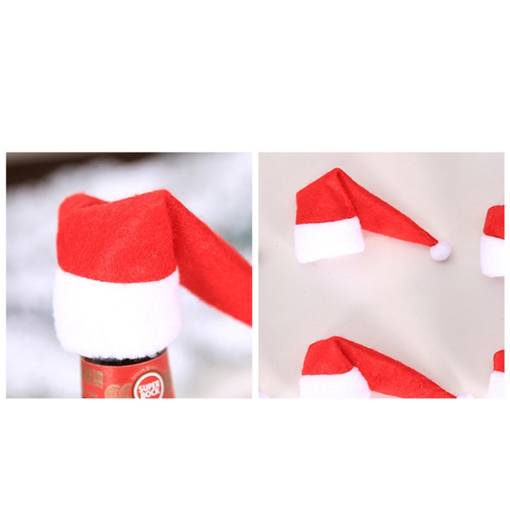 (5er Set) Weinflaschen Weihnachtsmütze Christmas Santa Claus Samichlaus Deko - Rot / Weiss