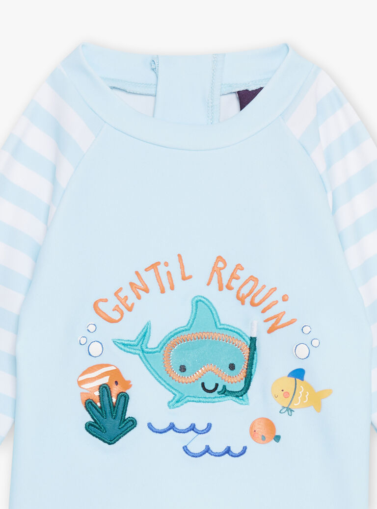 T-shirt de bain ciel et blanc à manches longues