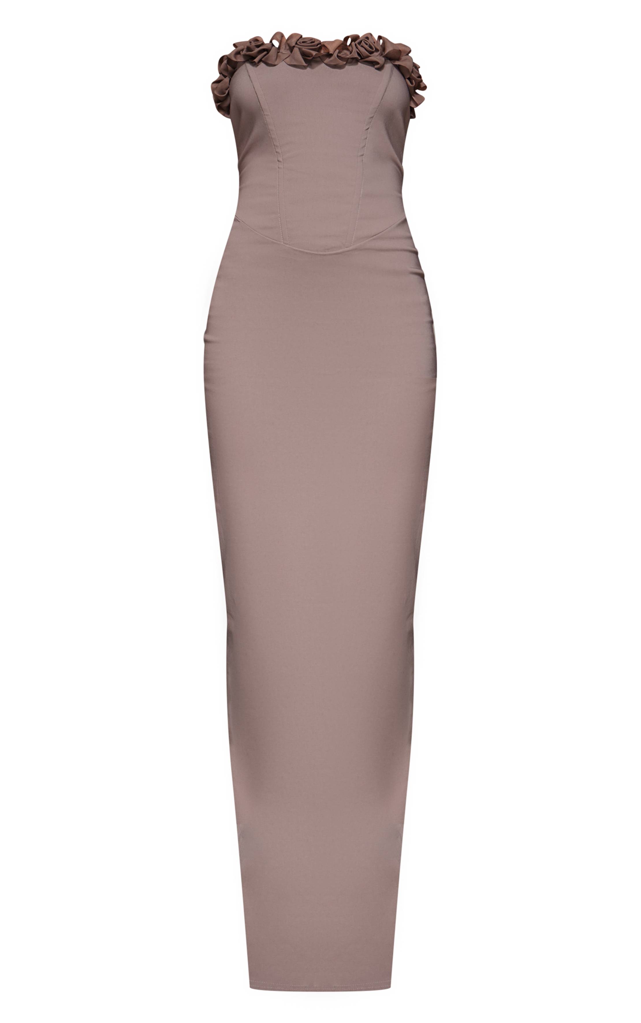 Moka Robe Longue Bandeau À Rosettes En Tissu Extensible Tissé