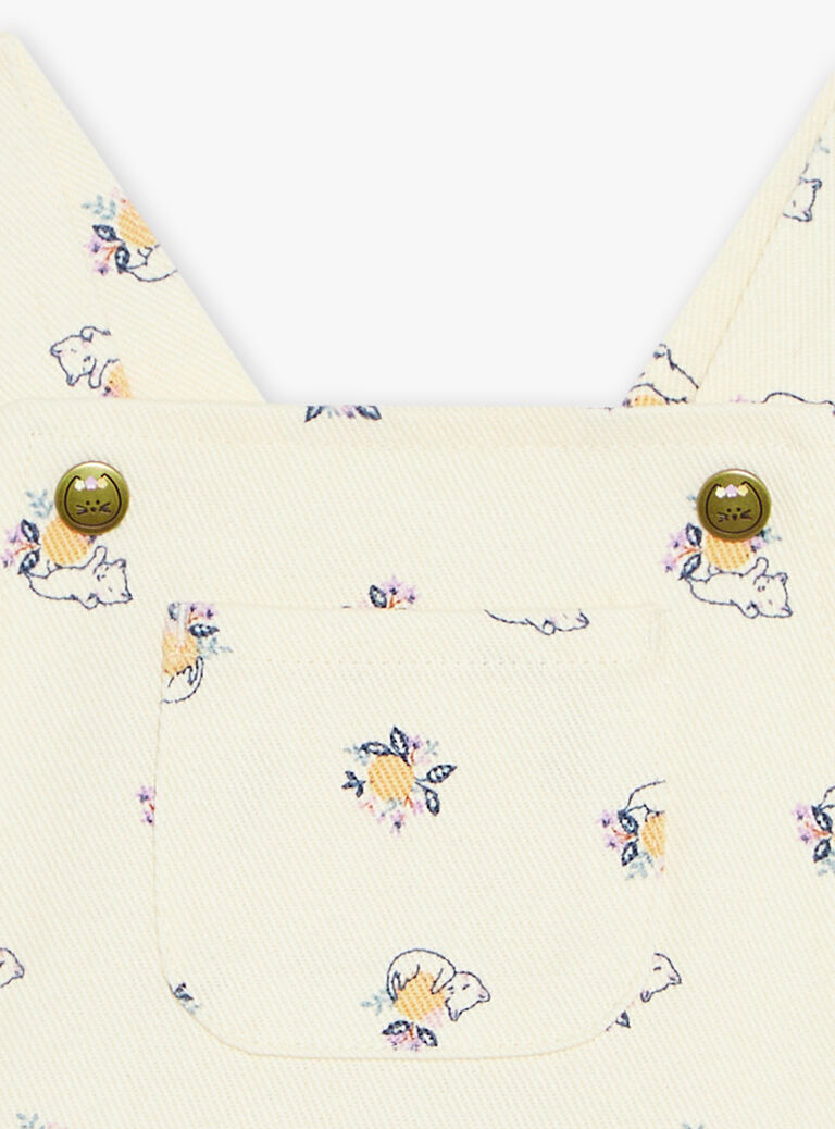Chasuble vanille en twill à chats et fruits
