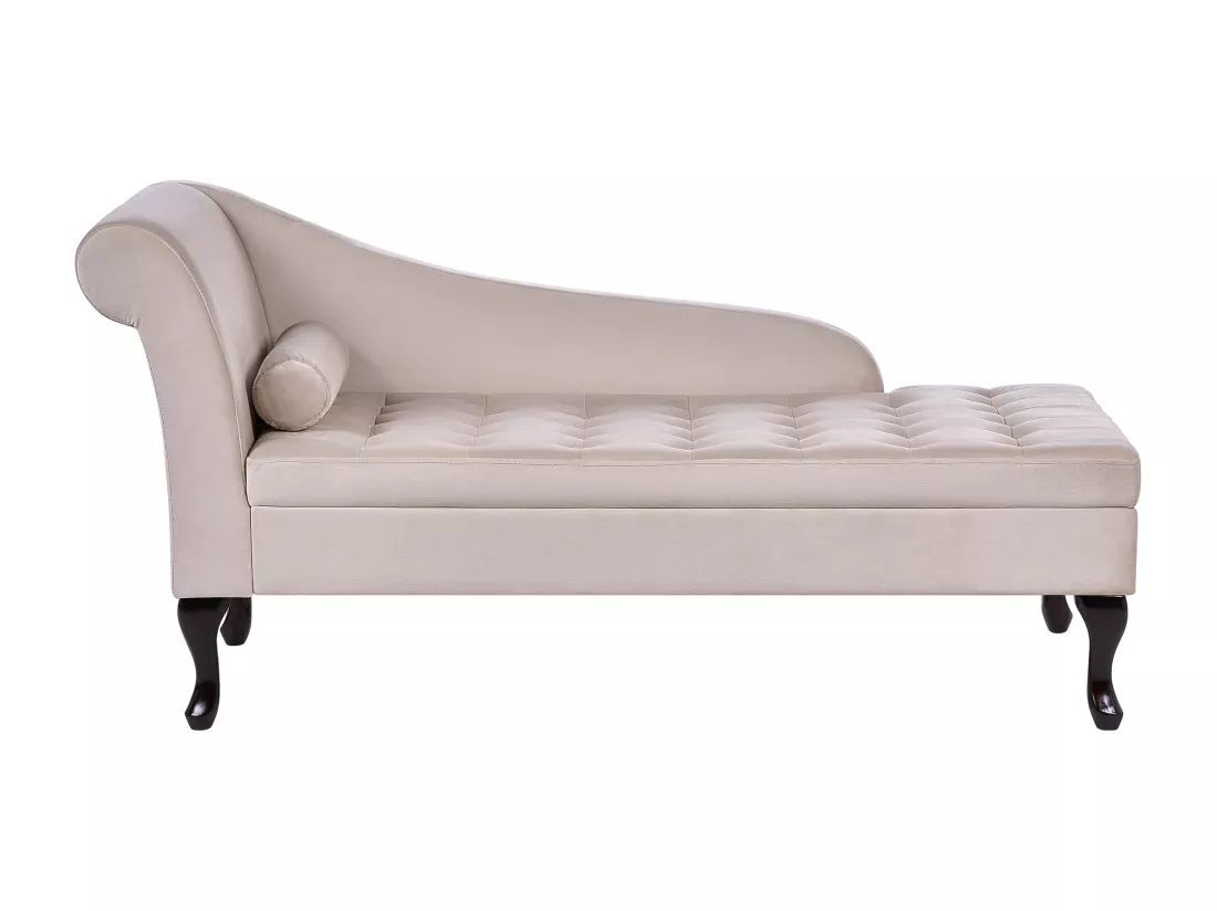 Chaise longue côté droite en velours beige clair avec rangement PESSAC