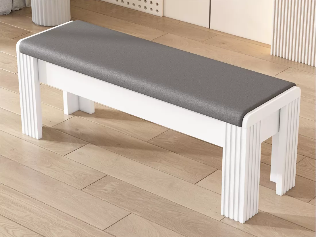 Banc rembourré avec coussin en similicuir - Gris