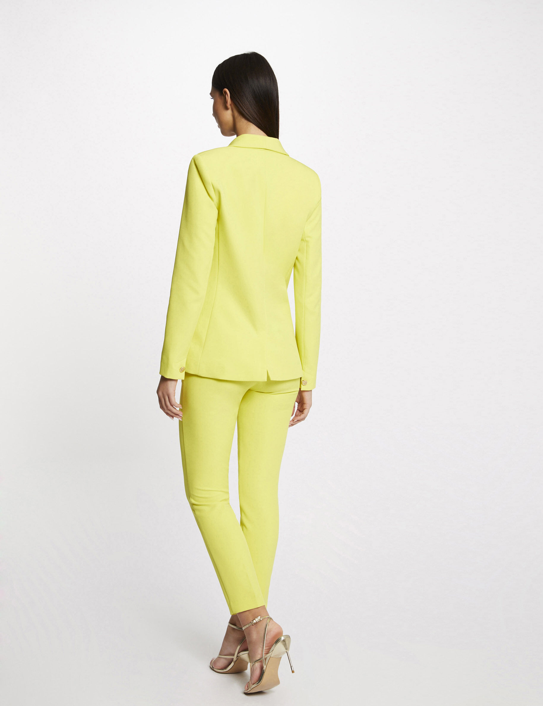 Pantalon city ajusté 7/8ème à pinces jaune femme - jaune