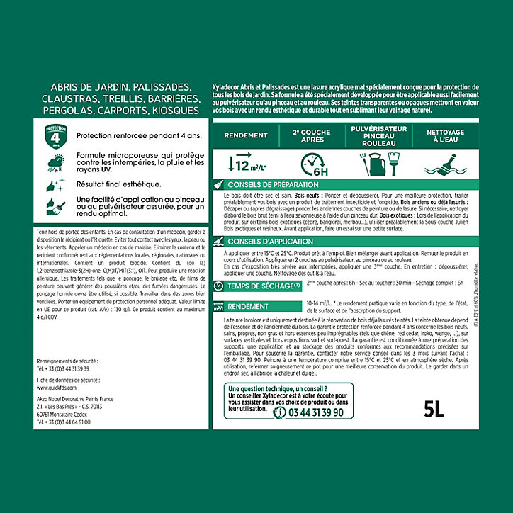 Lasure extérieure de protection pour abris et palissades en bois Xyladecor mat 5L chêne foncé