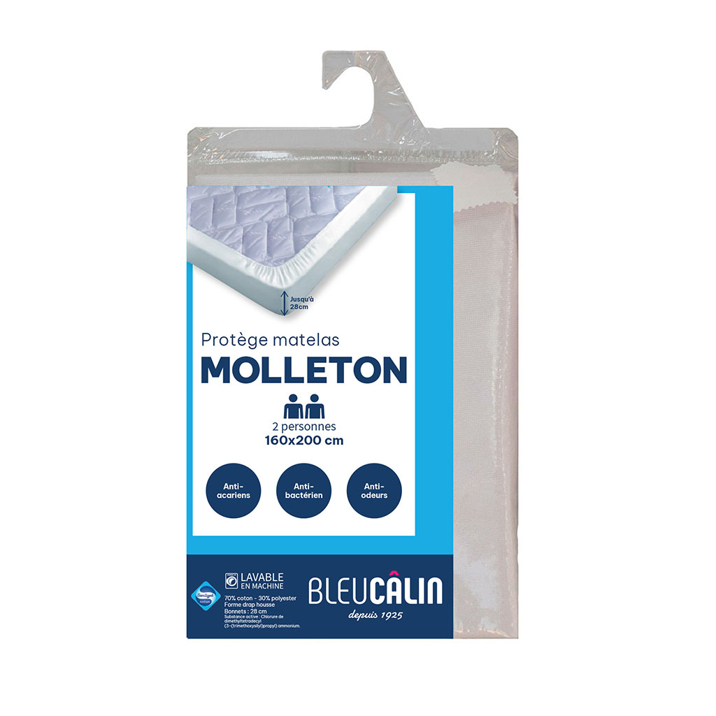 Protège matelas coton molleton AURELIE anti-acariens 160x200cm - BLEU CALIN