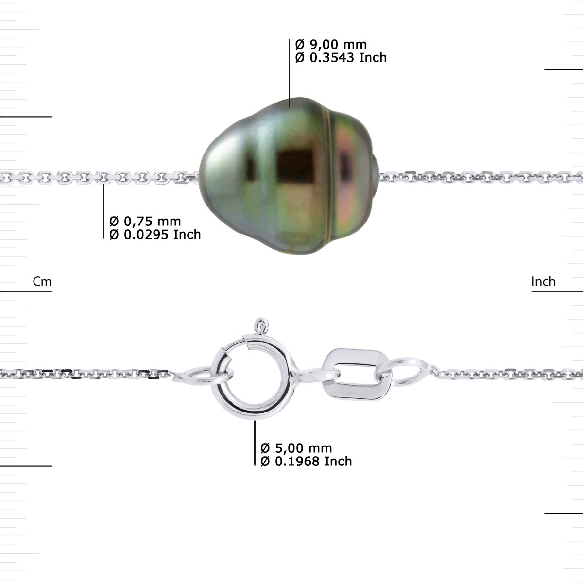 Bracelet Chaîne Forçat 3 Perles de Tahiti Cerclées 9-10 mm Argent 925