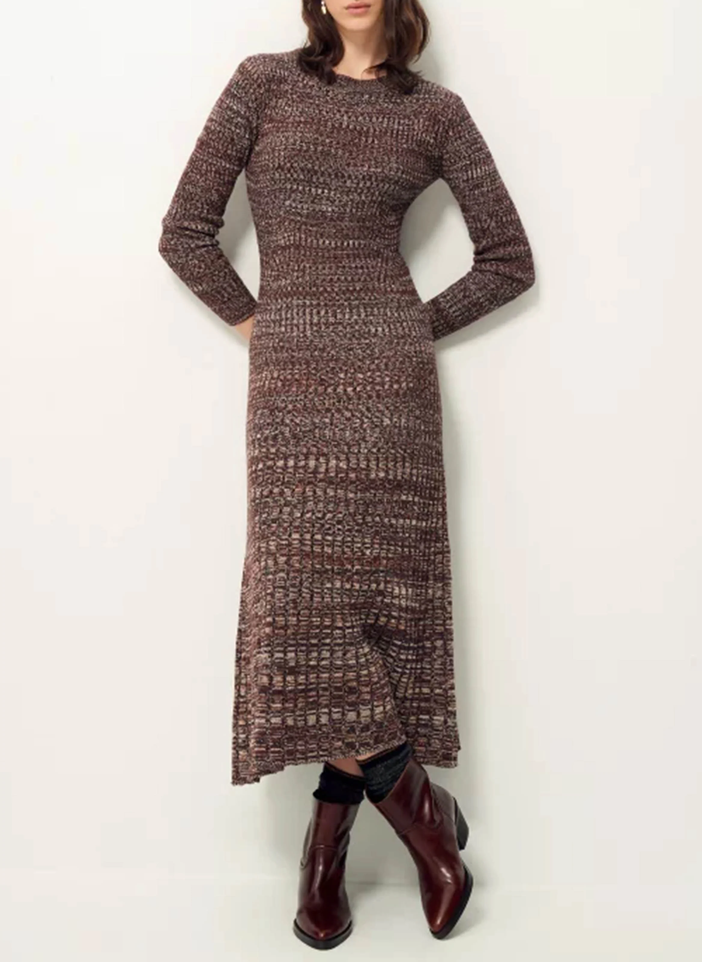 TAMMI - Robe longue col rond | Marron