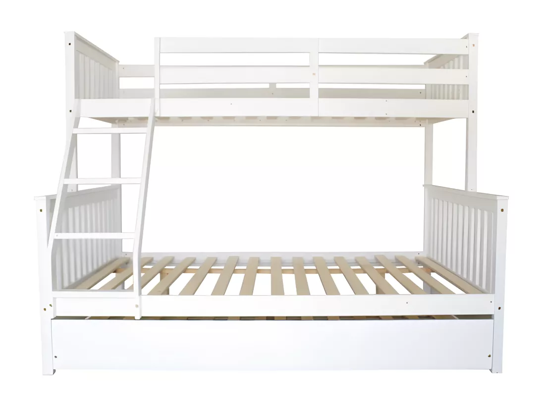 Lit superposé triple + tiroir de rangement bois blanc 135 cm