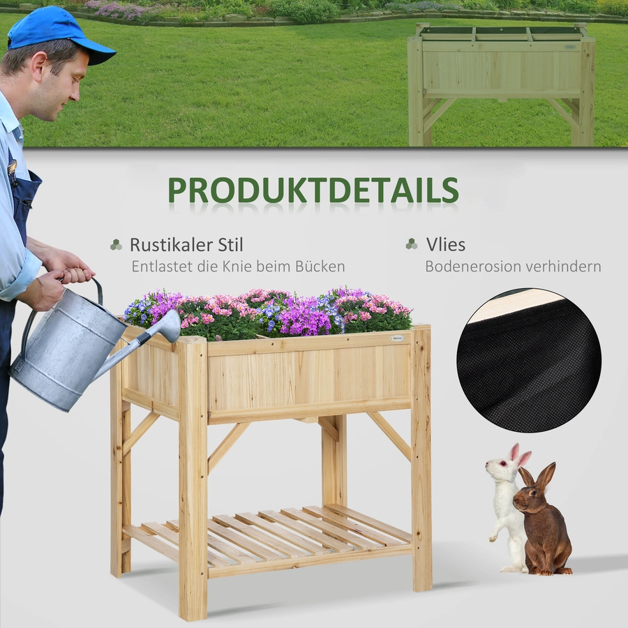 Outsunny Hochbeet mit 6 getrennten Anbauflächen natur