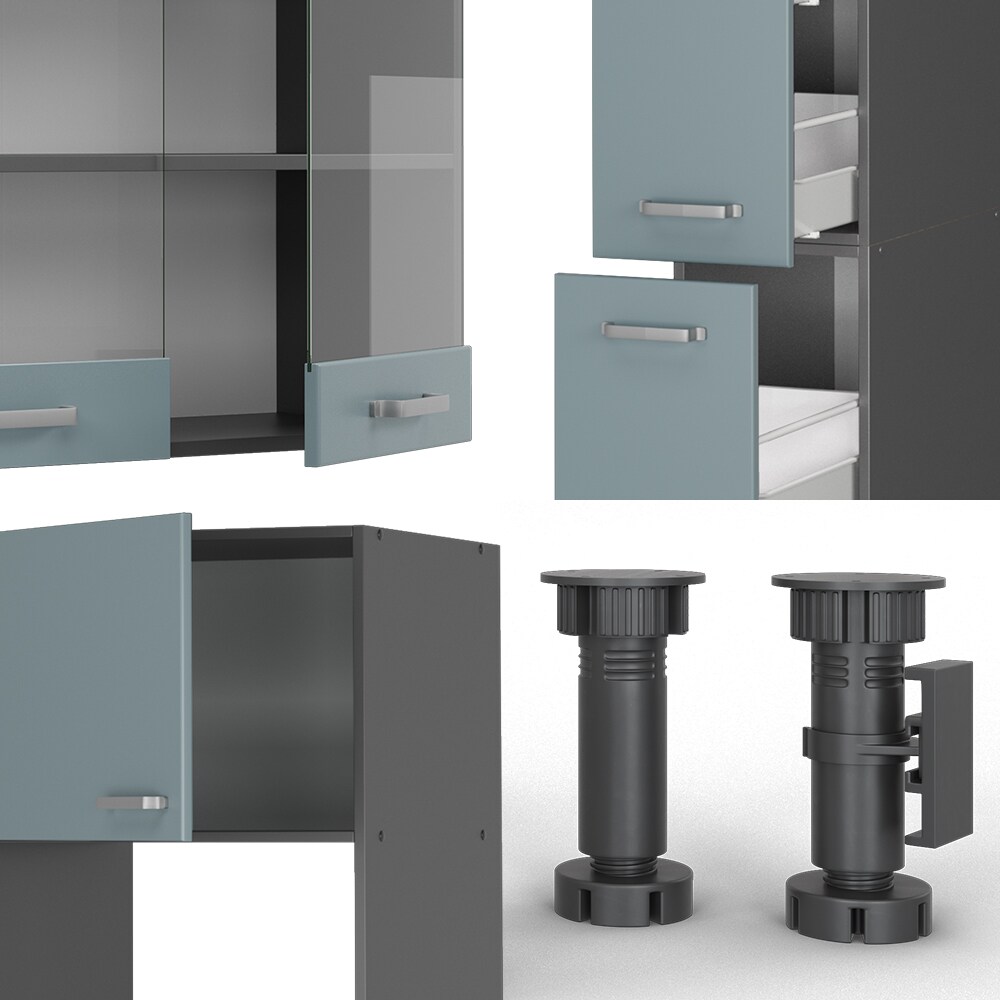 Vicco Küchenzeile R-Line Solid Anthrazit Blau Grau 350 cm modern Küchenschränke Küchenmöbel